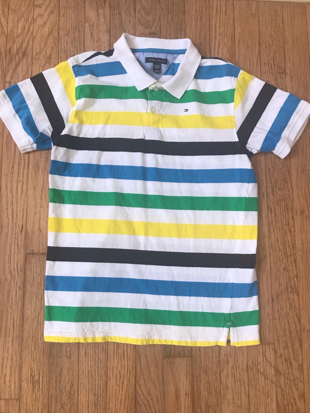 Tommy Hilfiger Polo Boys Kids Striped White/Blue/Green/Yellow/Black XL 18-20
